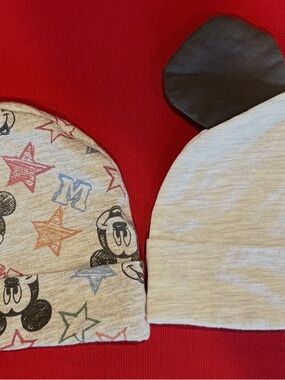 Disney Light Gray Mickey Star Print Beanie Duo with Black Ear